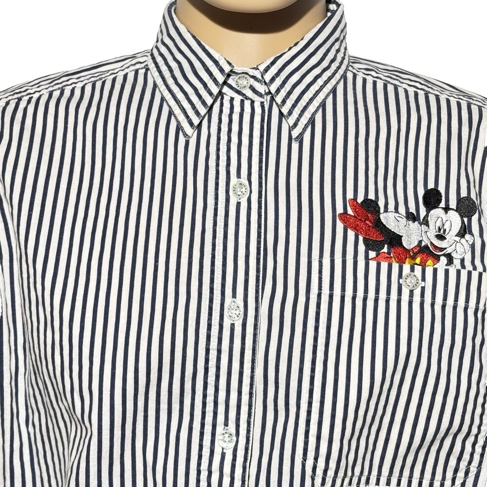 Vtg Mickey Unlimited Disney Stripe Denim Shirt Women’s Medium Button Up EUC - Picture 2 of 11